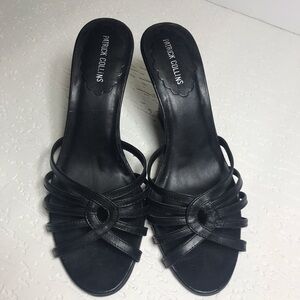 Patrick Collins black Leather wedges Sz 8